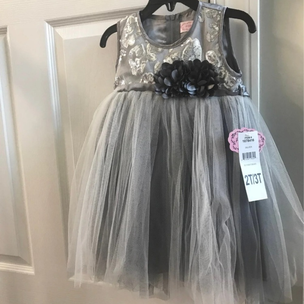 NWT Popatu silver gray girls dress 2T/3T